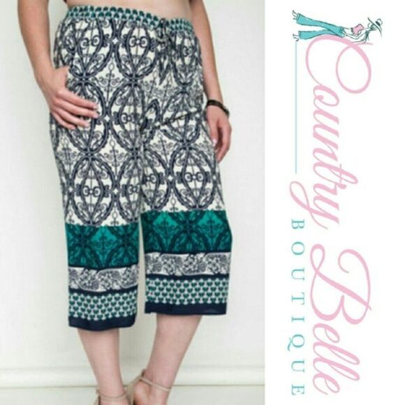 Culotte Bohemian Blue And white Shorts - Picture 1 of 1